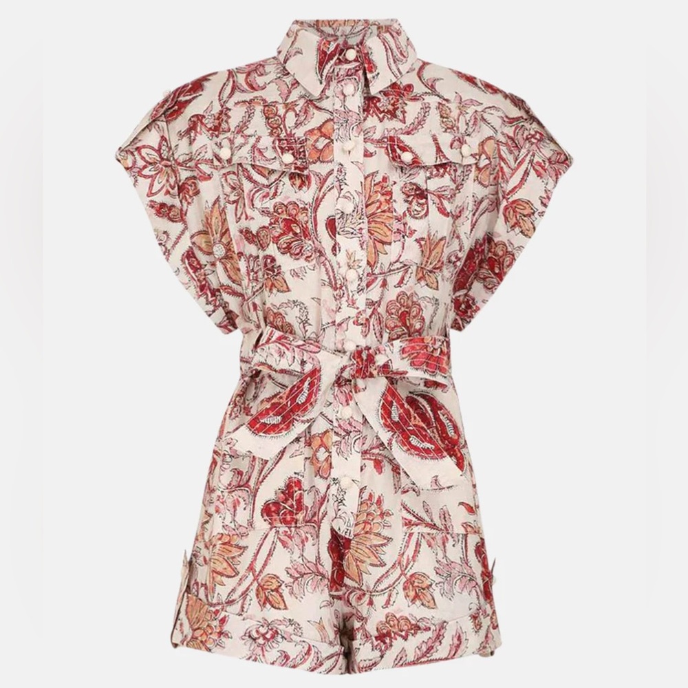 ZIMMERMANN - Linen Floral Print Romper - Size XS
